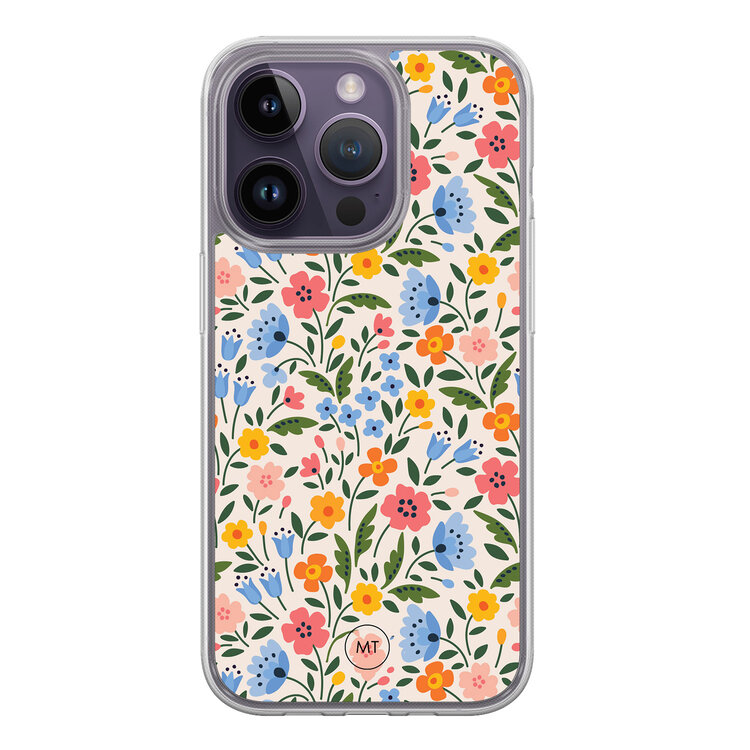 Mooie Telefoonhoesjes iPhone 15 Pro hybride hoesje - Romantische bloemen