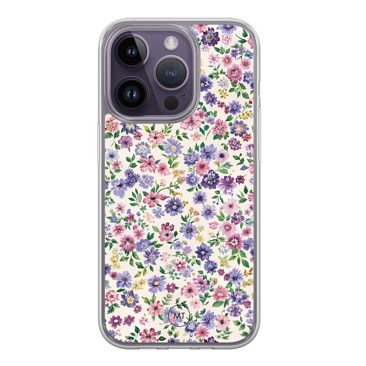 Mooie Telefoonhoesjes iPhone 15 Pro hybride hoesje - Purple garden