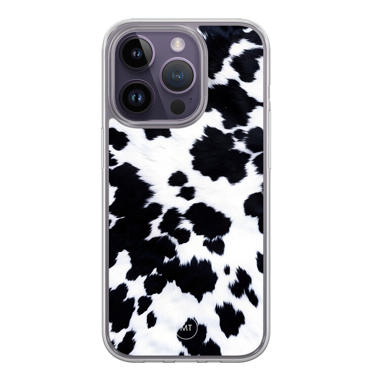 Mooie Telefoonhoesjes iPhone 15 Pro hybride hoesje - Koeienprint
