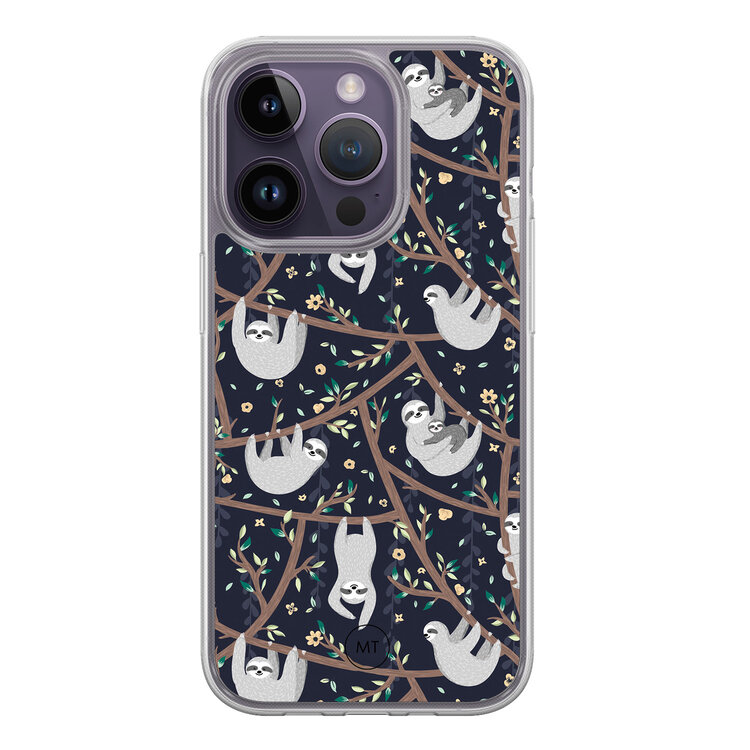 Mooie Telefoonhoesjes iPhone 15 Pro hybride hoesje - Luiaard print