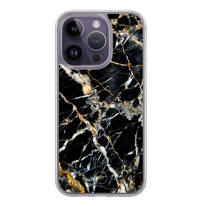 Mooie Telefoonhoesjes iPhone 13 Pro hybride hoesje - Black marble elegance