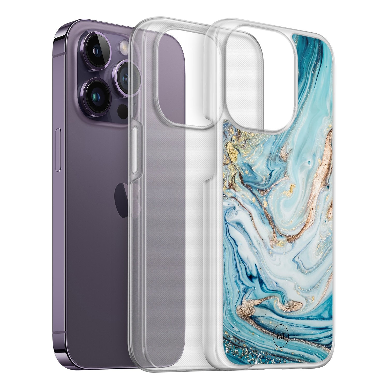 Mooie Telefoonhoesjes iPhone 13 Pro hybride hoesje - Marmer blauw goud