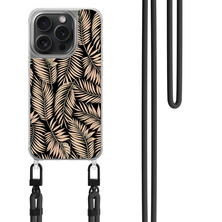 Mooie Telefoonhoesjes iPhone 15 Pro hoesje met zwart koord - Palm silhouette