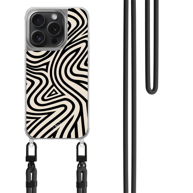 Mooie Telefoonhoesjes iPhone 15 Pro hoesje met zwart koord - Groovy lines