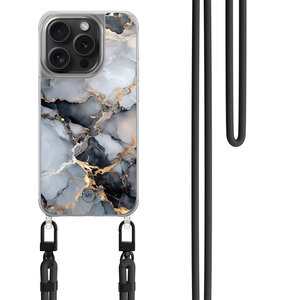 Mooie Telefoonhoesjes iPhone 15 Pro hoesje met zwart koord - Marble mist