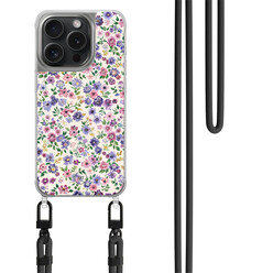 Mooie Telefoonhoesjes iPhone 15 Pro hoesje met zwart koord - Purple garden