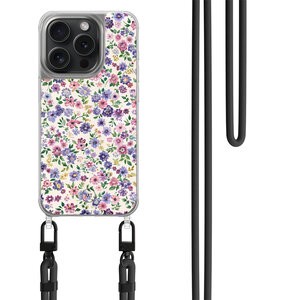 Mooie Telefoonhoesjes iPhone 15 Pro hoesje met zwart koord - Purple garden