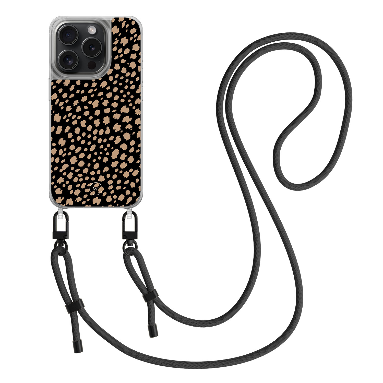 Mooie Telefoonhoesjes iPhone 14 Pro hoesje met zwart koord - Savannah spots