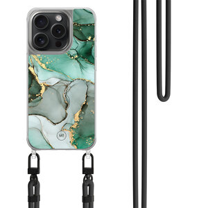 Mooie Telefoonhoesjes iPhone 14 Pro hoesje met zwart koord - Groen grijs marmer