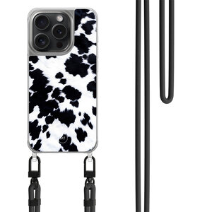 Mooie Telefoonhoesjes iPhone 14 Pro hoesje met zwart koord - Koeienprint