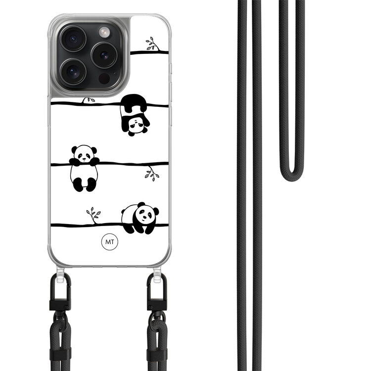 Mooie Telefoonhoesjes iPhone 14 Pro hoesje met zwart koord - Panda