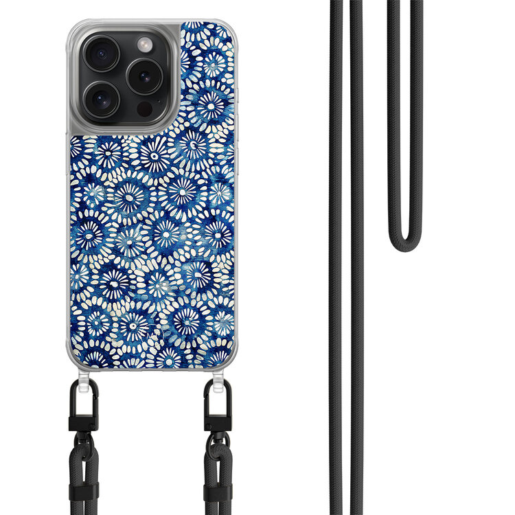Mooie Telefoonhoesjes iPhone 14 Pro hoesje met zwart koord - Azure daisies