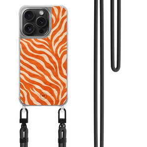 Mooie Telefoonhoesjes iPhone 14 Pro hoesje met zwart koord - Zebra oranje