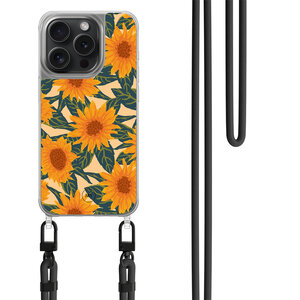 Mooie Telefoonhoesjes iPhone 14 Pro hoesje met zwart koord - Zonnebloemen