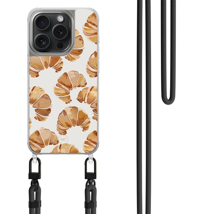 Mooie Telefoonhoesjes iPhone 14 Pro hoesje met zwart koord - Croissant