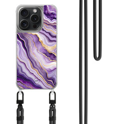 Mooie Telefoonhoesjes iPhone 14 Pro hoesje met zwart koord - Purple marble