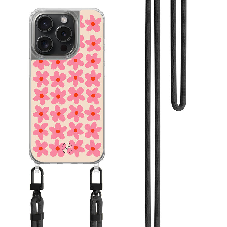 Mooie Telefoonhoesjes iPhone 14 Pro hoesje met zwart koord - Retro blooms