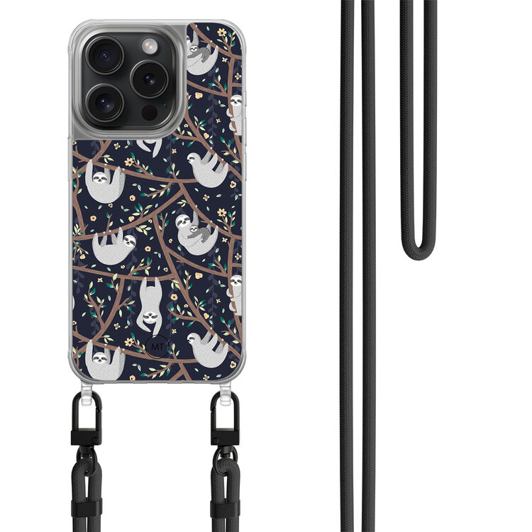 Mooie Telefoonhoesjes iPhone 14 Pro hoesje met zwart koord - Luiaard