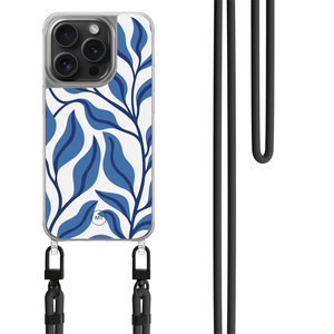 Mooie Telefoonhoesjes iPhone 13 Pro hoesje met zwart koord - Blue leaves