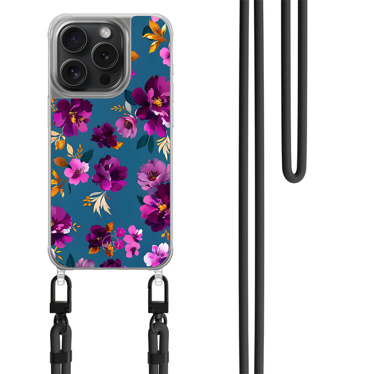 Mooie Telefoonhoesjes iPhone 13 Pro hoesje met zwart koord - Violet garden
