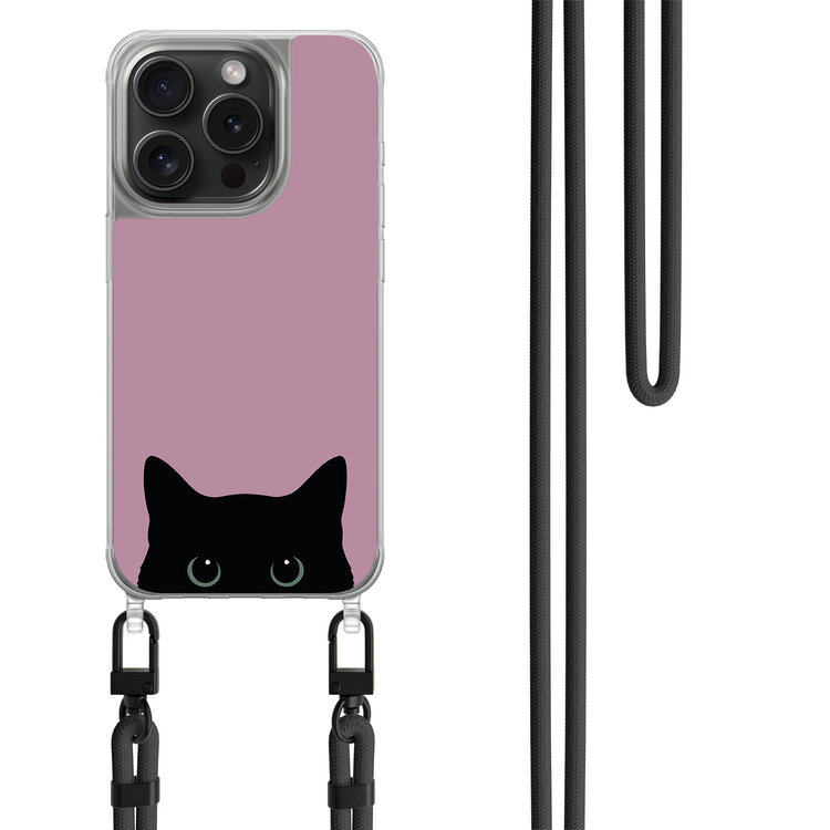 Mooie Telefoonhoesjes iPhone 13 Pro hoesje met zwart koord - Zwarte kat