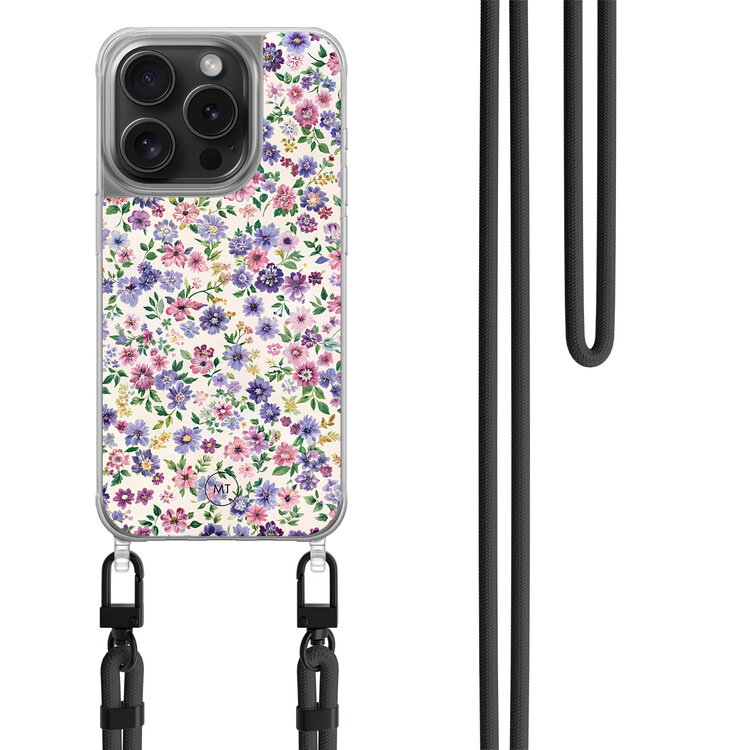 Mooie Telefoonhoesjes iPhone 13 Pro hoesje met zwart koord - Purple garden