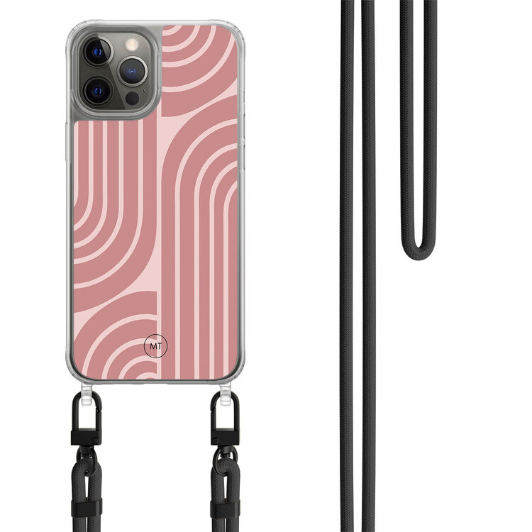 Casimoda iPhone 12 (Pro) hoesje met zwart koord - Blush shapes