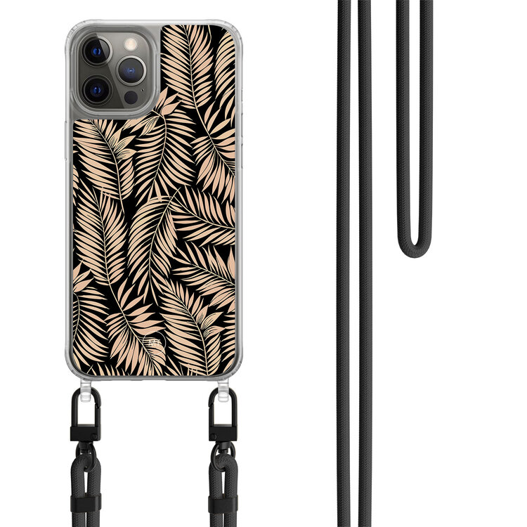 Casimoda iPhone 12 (Pro) hoesje met zwart koord - Palm silhouette