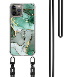 Casimoda iPhone 12 (Pro) hoesje met zwart koord - Groen grijs marmer