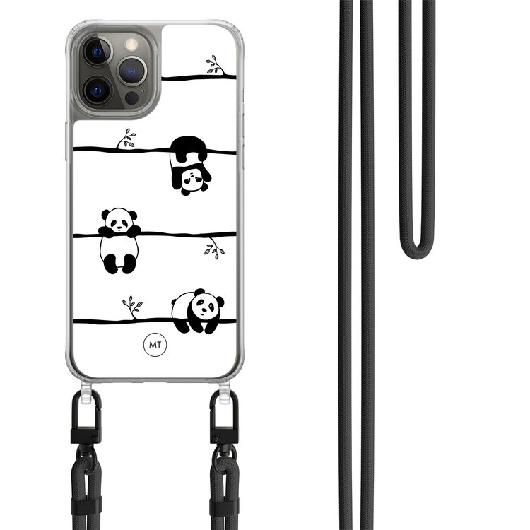 Casimoda iPhone 12 (Pro) hoesje met zwart koord - Panda