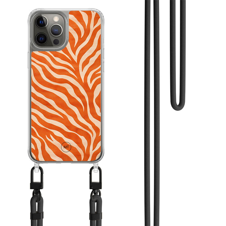 Casimoda iPhone 12 (Pro) hoesje met zwart koord - Zebra oranje