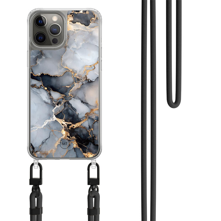Casimoda iPhone 12 (Pro) hoesje met zwart koord - Marble mist