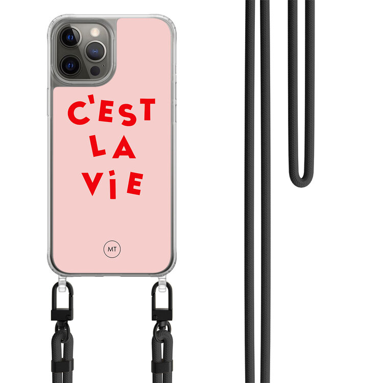 Casimoda iPhone 12 (Pro) hoesje met zwart koord - C'est la vie