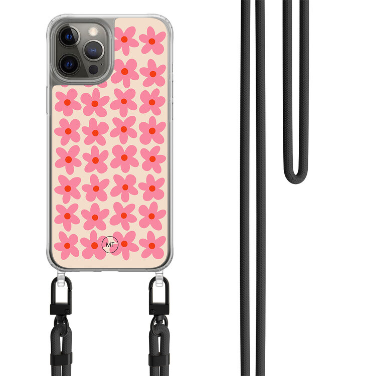 Casimoda iPhone 12 (Pro) hoesje met zwart koord - Retro blooms
