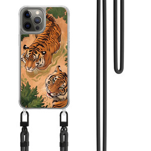 Casimoda iPhone 12 (Pro) hoesje met zwart koord - Wild tigers