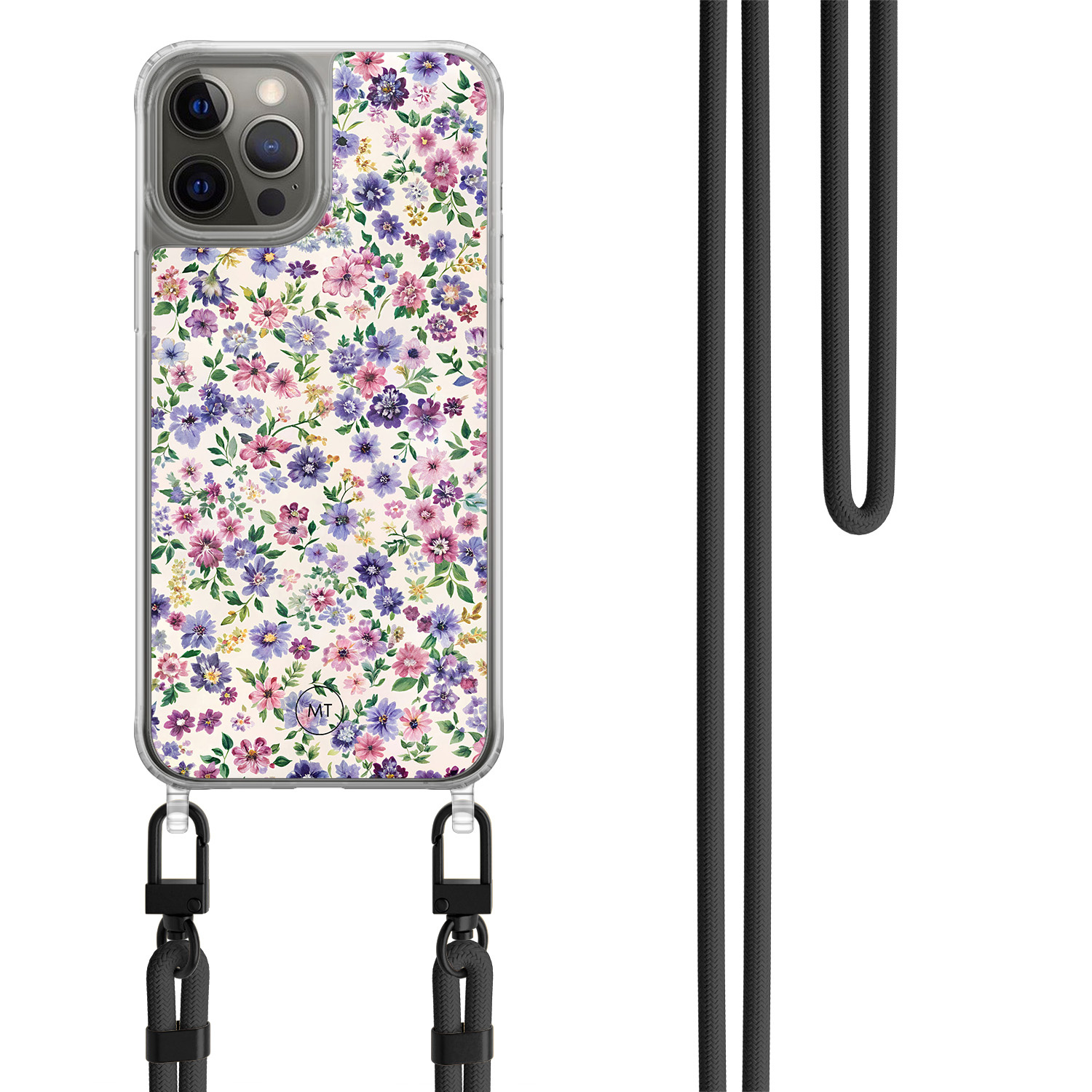 Casimoda iPhone 12 (Pro) hoesje met zwart koord - Purple garden