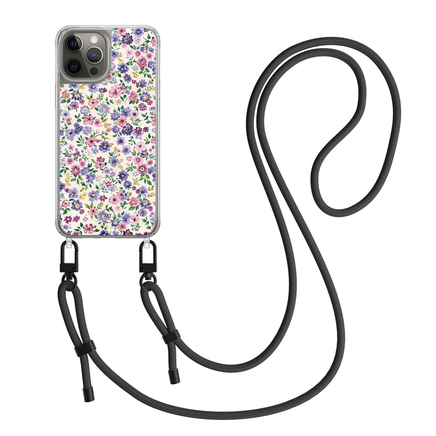Casimoda iPhone 12 (Pro) hoesje met zwart koord - Purple garden