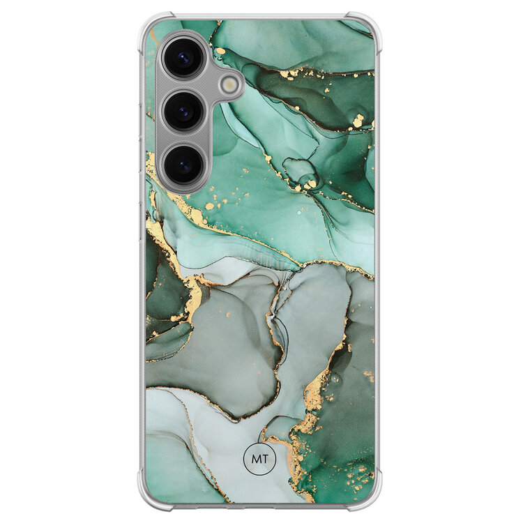 Mooie Telefoonhoesjes Samsung Galaxy S24 shockproof hoesje - Groen grijs marmer