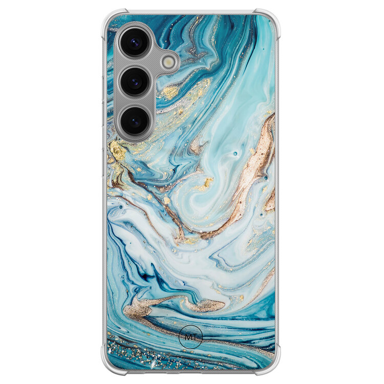Mooie Telefoonhoesjes Samsung Galaxy S24 shockproof hoesje - Marmer blauw goud