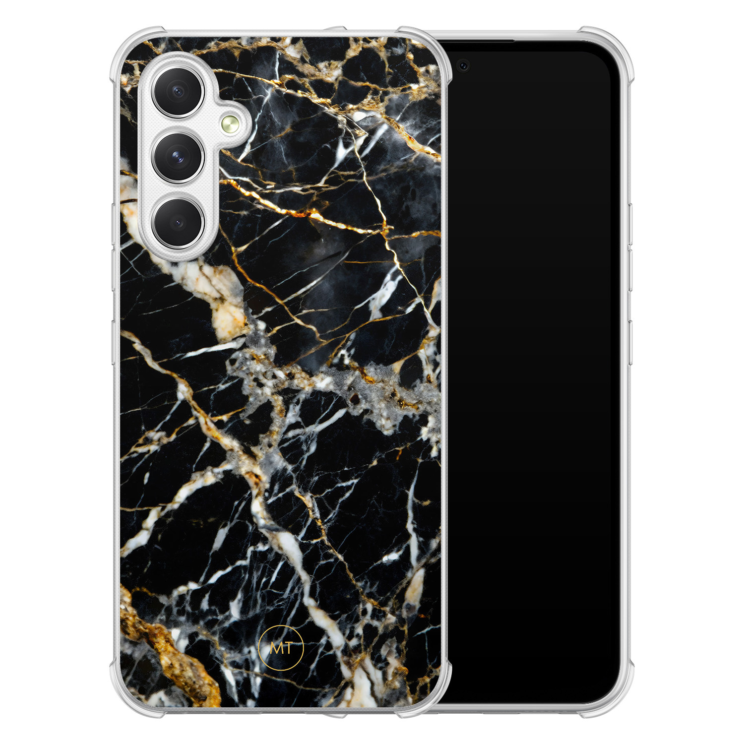 Mooie Telefoonhoesjes Samsung Galaxy A54 shockproof hoesje - Black marble elegance