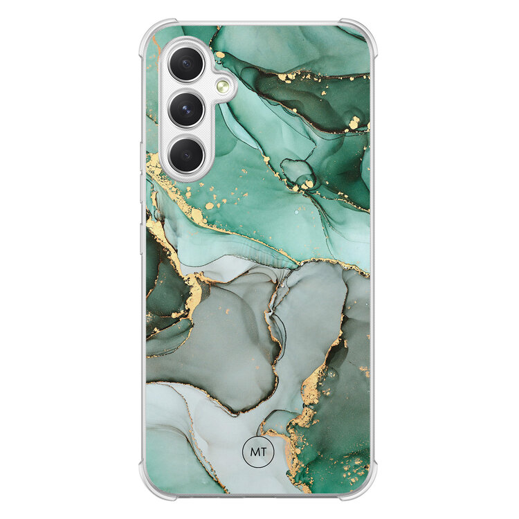 Mooie Telefoonhoesjes Samsung Galaxy A54 shockproof hoesje - Groen grijs marmer