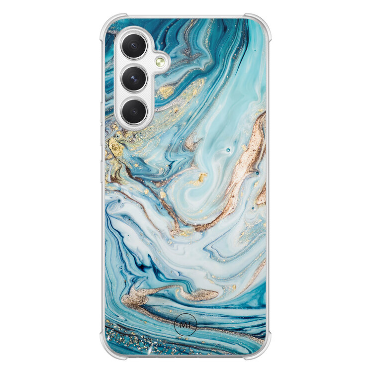 Mooie Telefoonhoesjes Samsung Galaxy A54 shockproof hoesje - Marmer blauw goud