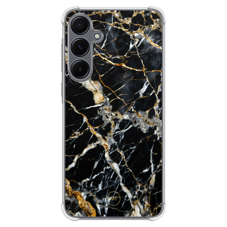 Mooie Telefoonhoesjes Samsung Galaxy A35 shockproof hoesje - Black marble elegance