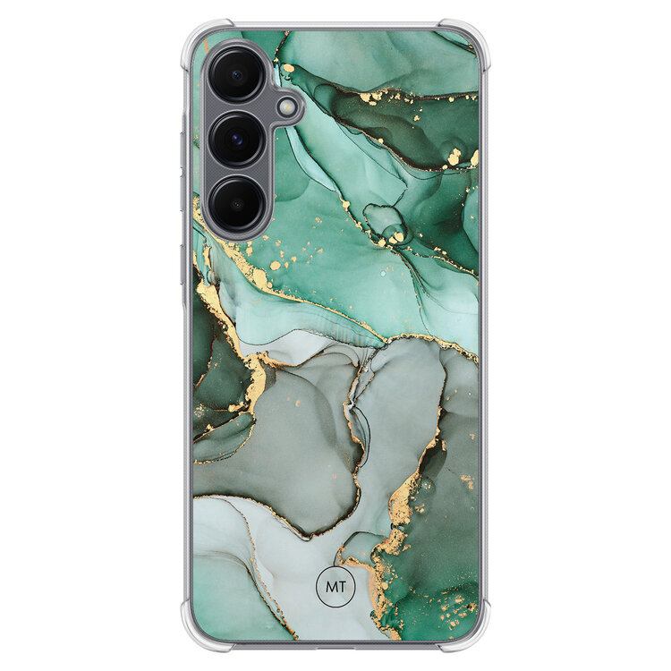 Mooie Telefoonhoesjes Samsung Galaxy A35 shockproof hoesje - Groen grijs marmer
