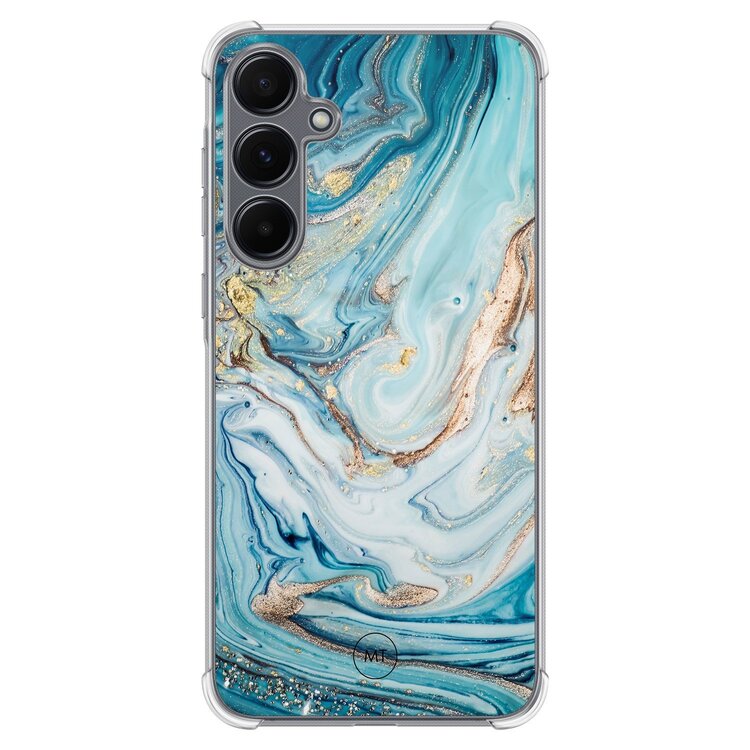 Mooie Telefoonhoesjes Samsung Galaxy A15 shockproof hoesje - Marmer blauw goud