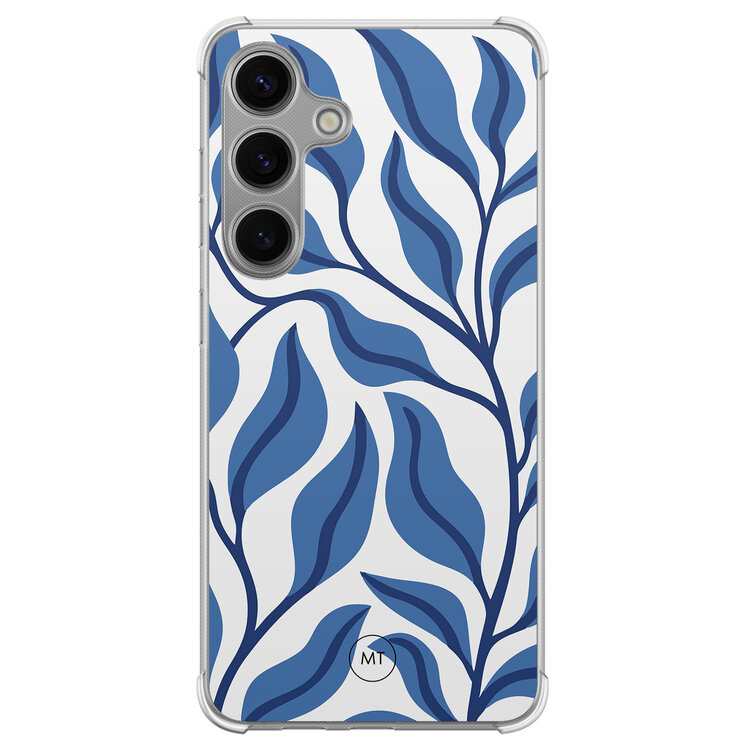Mooie Telefoonhoesjes Samsung Galaxy S24 shockproof hoesje - Blue leaves