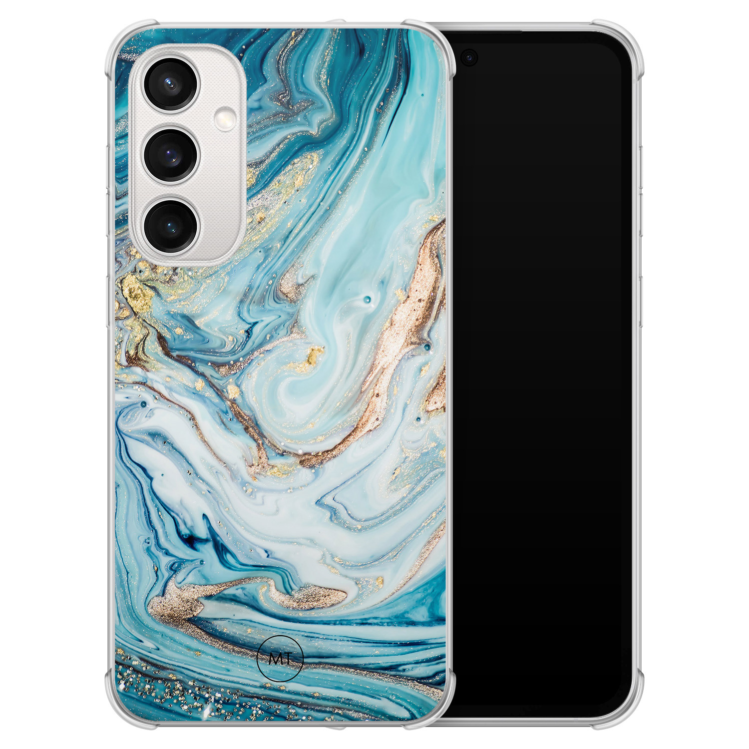 Mooie Telefoonhoesjes Samsung Galaxy S23 FE shockproof hoesje - Marmer blauw goud