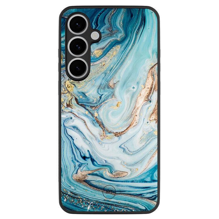 Mooie Telefoonhoesjes Samsung Galaxy S24 FE hoesje - Marmer blauw goud