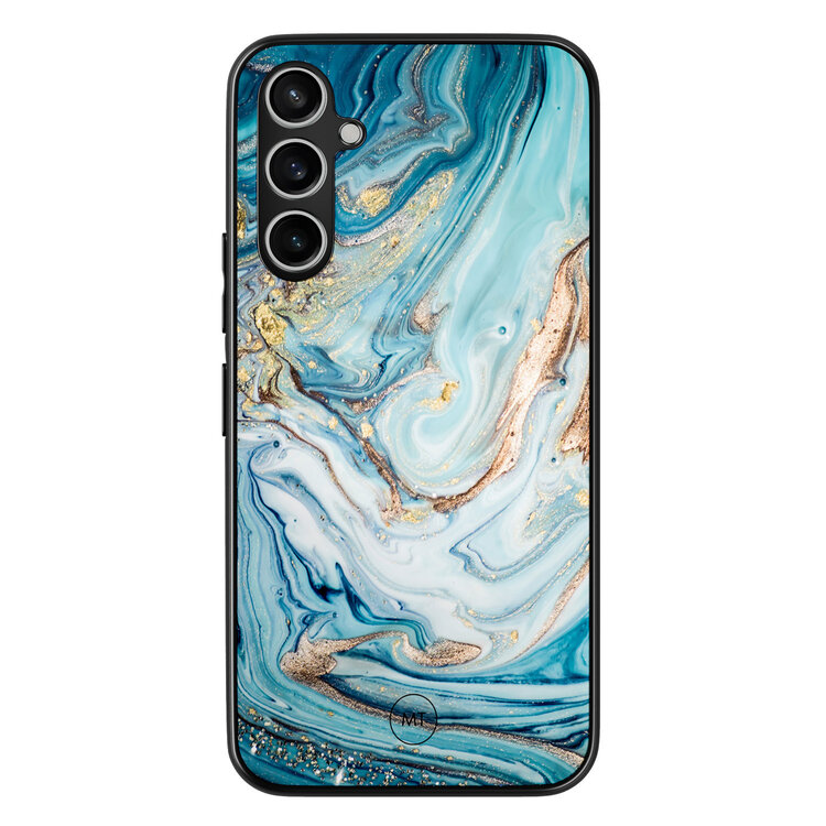 Mooie Telefoonhoesjes Samsung Galaxy A34 hoesje - Marmer blauw goud