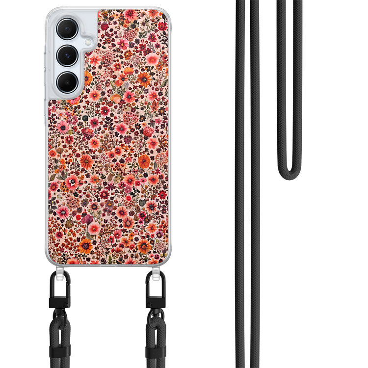 Mooie Telefoonhoesjes Samsung Galaxy A55 hoesje met zwart koord - Vintage floral